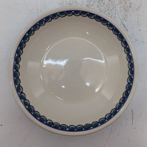 Boleslawiec Polish Pottery Blue Lattice With Green Dot Round Bowl 10.5" x 2.25" - Picture 9 of 12